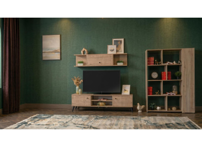 Braunes Wohnzimmer-Set TV-Möbel Vitrinenschrank Designermöbel