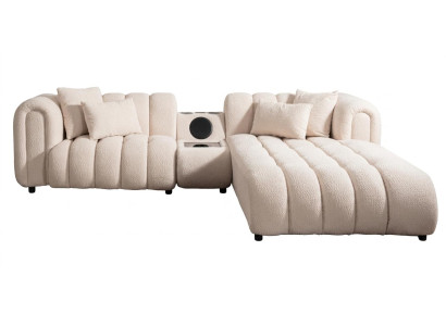 Beiges weiches L-förmiges Ecksofa Stoffsofa mit Multimedia-Modul Wohnzimmer