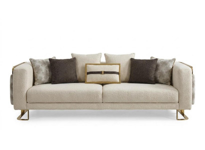 Modernes 3-Sitzer Sofa Creme Bouclé Stoff Wohnzimmer Design
