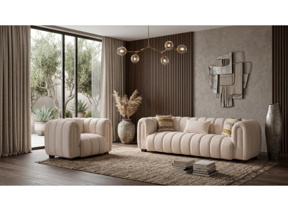 Beiges Wohnzimmer-Set Sofas Stoffsofas und Sessel Design