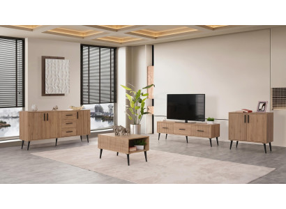 Braunes Wohnzimmer-Set Fernsehschrank Couchtisch Konsole Schrank modern