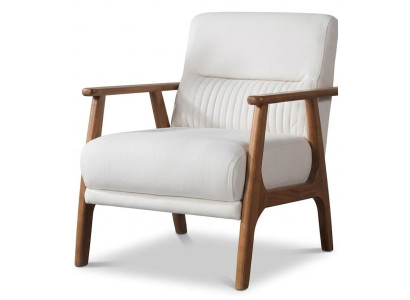 Designer Sessel Weiß Stoffbezug Holzdetails Wohnzimmer Luxus Komfort