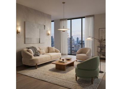 Luxus Polstermöbel Set Beige Sofa Sessel Wohnzimmer Modern Stil