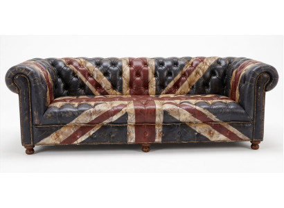 Chesterfield 3-Sitzer Sofa Union Jack Leder Dunkelbraun Vintage Retro