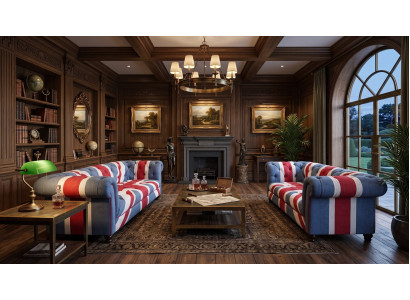 Chesterfield Sofagarnitur 3-Sitzer Sofa Union Jack British Vintage