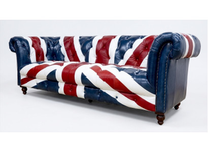 Chesterfield 3-Sitzer Sofa Union Jack Leder British Vintage Dunkelblau
