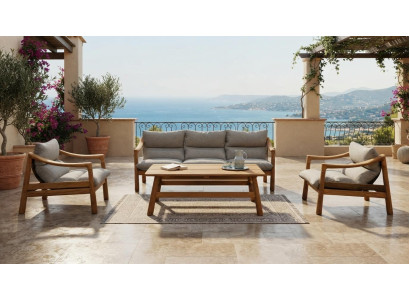 Modernes Beige Lounge Set 3-Sitzer Sofa 2 Sessel Couchtisch Design