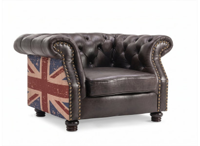 Chesterfield Sessel Union Jack Leder Antikbraun Vintage British Style