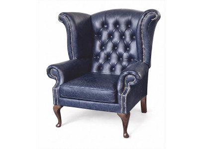 Sessel Chesterfield Leder Union Jack Wingback British Vintage Blau