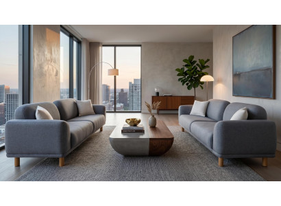 Graues Sofa-Set 3+3-Sitzer-Sofas Stoffsofas Design-Sofas Wohnzimmergarnitur