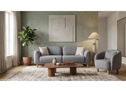 Graues Sofa-Set Sofas Stoff Sessel Wohnzimmergarnitur modern