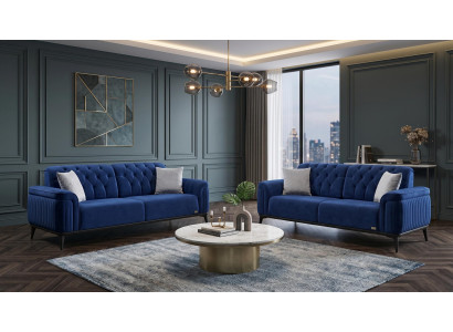 Blaues Sofa-Set 2+2-Sitzer-Sofas Stoffsofas modern Wohnzimmermöbel
