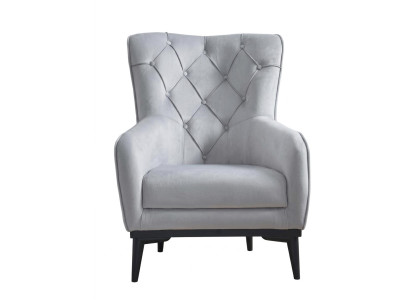 Grauer weicher Sessel Stoffsessel hohe Rückenlehne moderner Stil Wohnzimmer