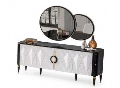 Sideboard Weiß Modern Design Stauraum Kommode Spiegel Wohnzimmer Set