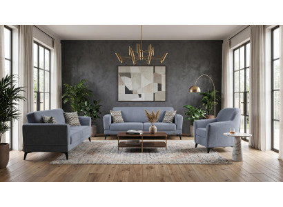 Graues modernes Sofageset 3+3+1-Sitzer-Sofas Stoffsofas modern Wohnzimmer