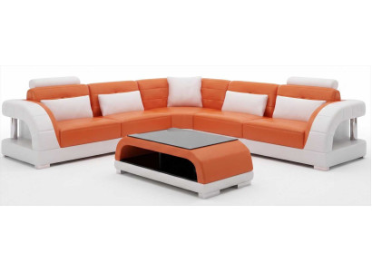 Modernes Orange Ecksofa L Form Couchtisch Wohnzimmer Set Luxus Design
