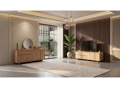 Luxuriöses braunes Wohnzimmer-Set stilvoller TV-Schrank Konsole TV-Möbel