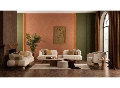Couchgarnitur Modern Beige Luxus Sofagarnitur Sofaset Couchtisch Pouf