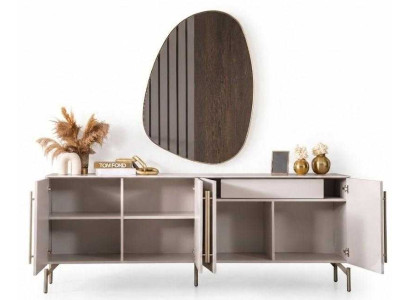 Sideboard Beige Holz Glas Modern Design Stauraum Wohnzimmer Flur