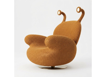 Designer Drehsessel Krabbe Bouclé Orange Lounge Sessel LED Skulptural