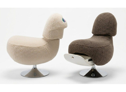 Kinder Lounge Drehsessel Küken Bouclé Stauraum Modern Beige Braun