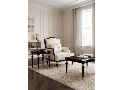 Eleganter Schwarzer Sessel Creme Textil Holz Goldakzente Modern Luxus