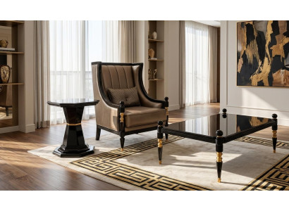 Modernes Sessel Schwarzes Set Textil Holz Elegantes Design Wohnkomfort