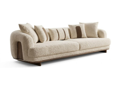Modernes Sofa 3-Sitzer Beige Textil Holz Zeitgenössisch Einfarbig Komfort