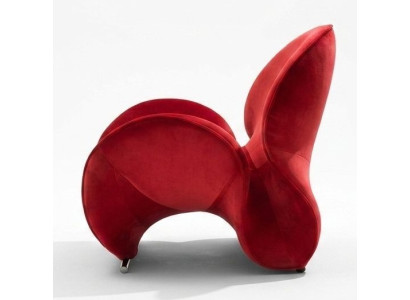 Designer Lounge Sessel Ribbon Rot Samt Avantgarde Skulpturales Design