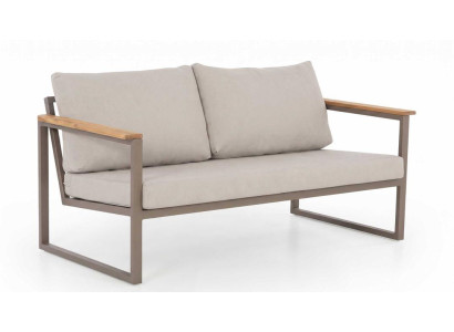 Moderner 2 Sitzer Gartensofa Beige Holz Metall Terrasse Design