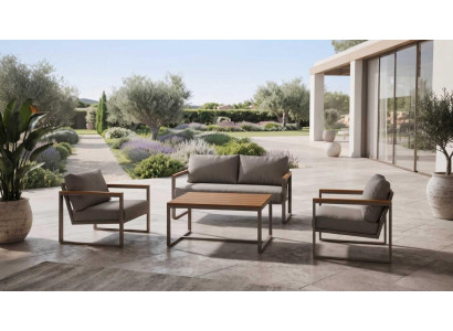 Gartenmöbel Set Sofa 2 Sessel Couchtisch Grau Braun Terrasse