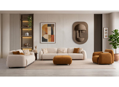 Wohnzimmer Set Zwei 3 Sitzer Sofa Sessel Modern Beige Luxuriös