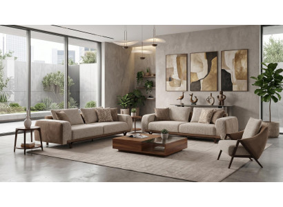 Wohnzimmer Set 2x 3 Sitzer Sofa Sessel Modern Grau Komfortabel