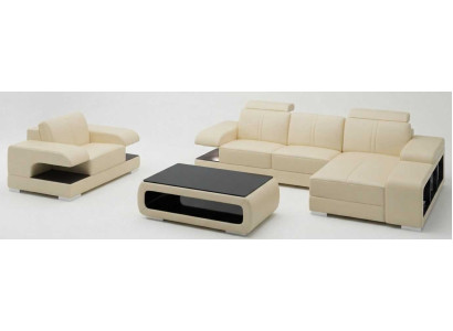 Luxus Wohnzimmer Set Beige Ecksofa Sessel Couchtisch Modern Premium