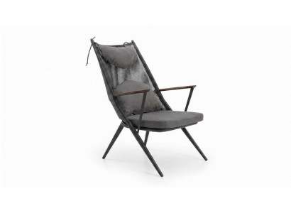 Moderner Relaxsessel Grau mit Kopfkissen Garten Terrasse Design