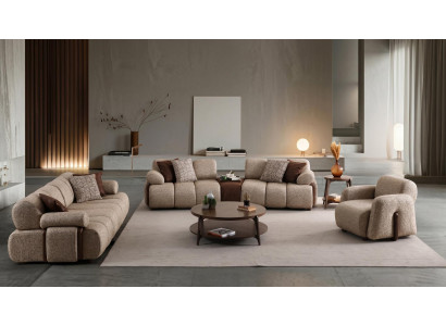 Wohnzimmer Set 2x 3 Sitzer Sofa Sessel Dunkel Modern Gemütlich