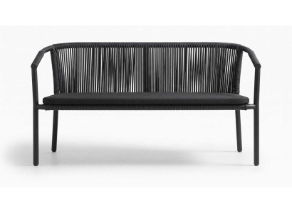 Modernes 3-Sitzer Gartensofa Schwarz Geflecht Polstersofa Terrasse