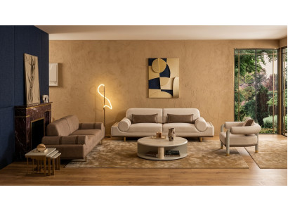 Modernes Sofa Set 4+3+1 Sessel Couchtisch Beistelltisch Beige Gold