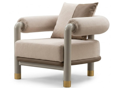 Modernes Sessel Einzelssessel Loungesessel Luxus Beige Grau Gold