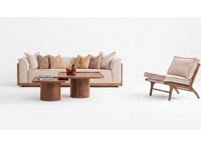 Sofa Garnitur Sessel Kaffeetisch Modern Beige Edel Holz Couch