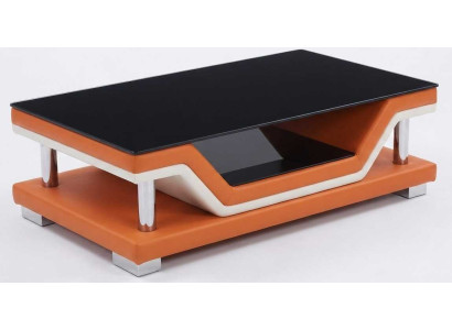 Exklusiver Couchtisch Orange Kunstleder Holz Schwarz Modern Wohnzimmer