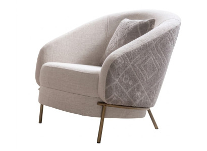 Sessel Beige Textil Edelstahl Modern Zeitgenössisch Abstraktes Muster