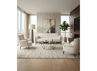 Wohnzimmer-Set 3 Sitzer Sofa 2x Sessel Hoher Rückenlehne Weiß