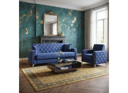 Wohnzimmer-Set Rautenförmigem Muster Schlafsofa Schlafsessel Blau