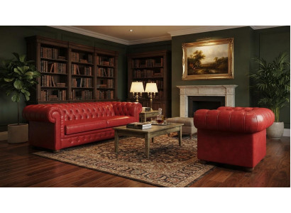Rotes Chesterfield Sofa Sessel Ledermöbel Wohnzimmer Klassisch