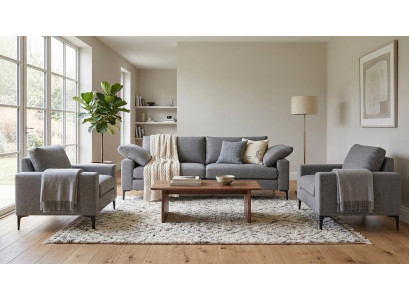 Elegante Graue Polstergarnitur Designer 2x 3-Sitzer Stoffsessel 3tlg