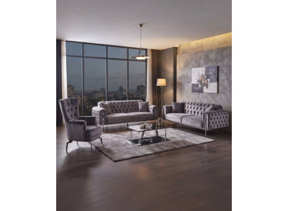 Wohnzimmer-Set 2x 3-Sitzer-Sofa Sessel Hoher Rückenlehne Metallbeinen