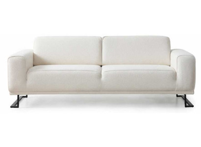 Gemütliches 3 Sitzer Sofa Farbe Weiß Bouclé-Stoff Metallfüßen