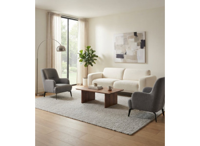 Wohnzimmer-Set 3 Sitzer Sofa Weiß 2x Sessel Hoher Rückenlehne Grau