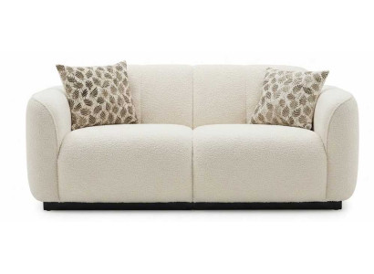 Gemütliches 2-Sitzer Sofa Weißem Bouclé-Stoff Kissen Gestell Holz
